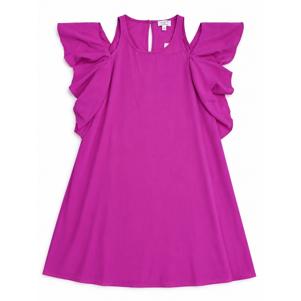 Everly for Francesca's Magenta Pink Cold Shoulder Ruffle Sleeve Dress S Barbie